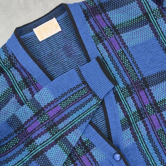 Pendleton Sweaters - Pendleton Womens Wool Plaid Button Front Cardigan Sweater Blue Purple  Size M